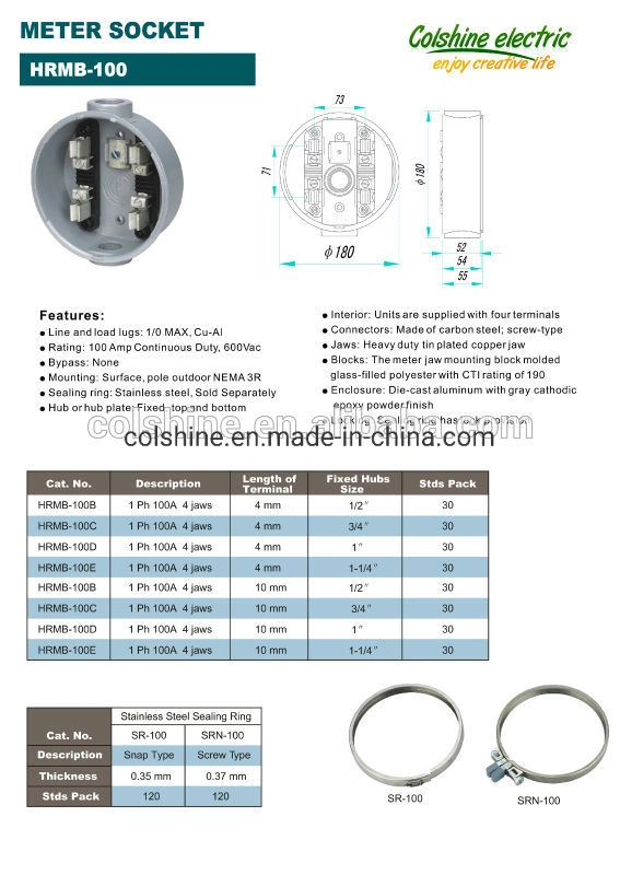 Single Phase Electric Round Meter Base 100A