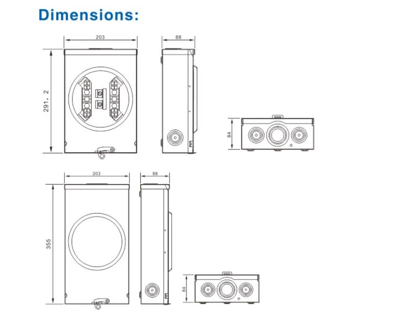 125A 4jaw 5jaw Single-Phase Ringless Type Square Meter Socket Electrical Meter Enclosure Meter Base